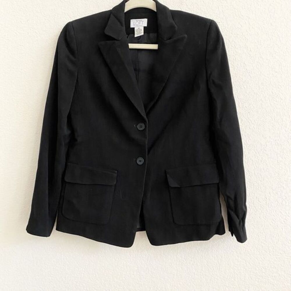 Ann Taylor Loft Wool‎ Black Two Button Lined Blazer Jacket Womens Size 0P Petite